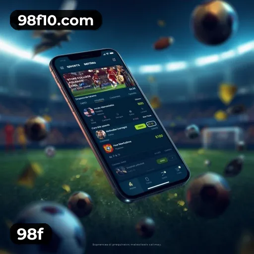 App 98f para iOS e Android — interface mobile, login biométrico e PIX integrado